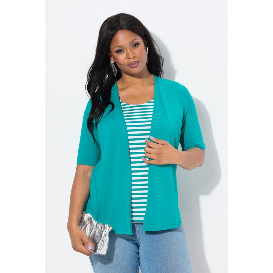 Ulla Popken T-shirt 2 en 1 Rayé Col Rond Manches Courtes  