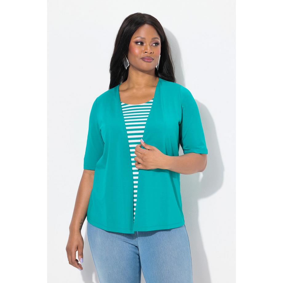 Ulla Popken T-shirt 2 en 1 Rayé Col Rond Manches Courtes  