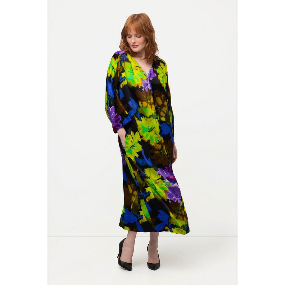 Ulla Popken Abito Midi Design Floreale Scollo a V Mezza Manica  