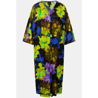 Ulla Popken  Abito midi con fiori, scollo a V e mezze maniche 