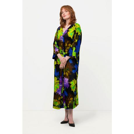 Ulla Popken  Abito midi con fiori, scollo a V e mezze maniche 