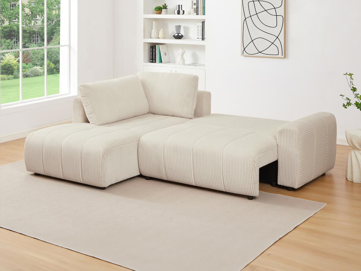 Vente-unique Ecksofa mit Schlaffunktion - Ecke links - Cord - Beige - RICIA  