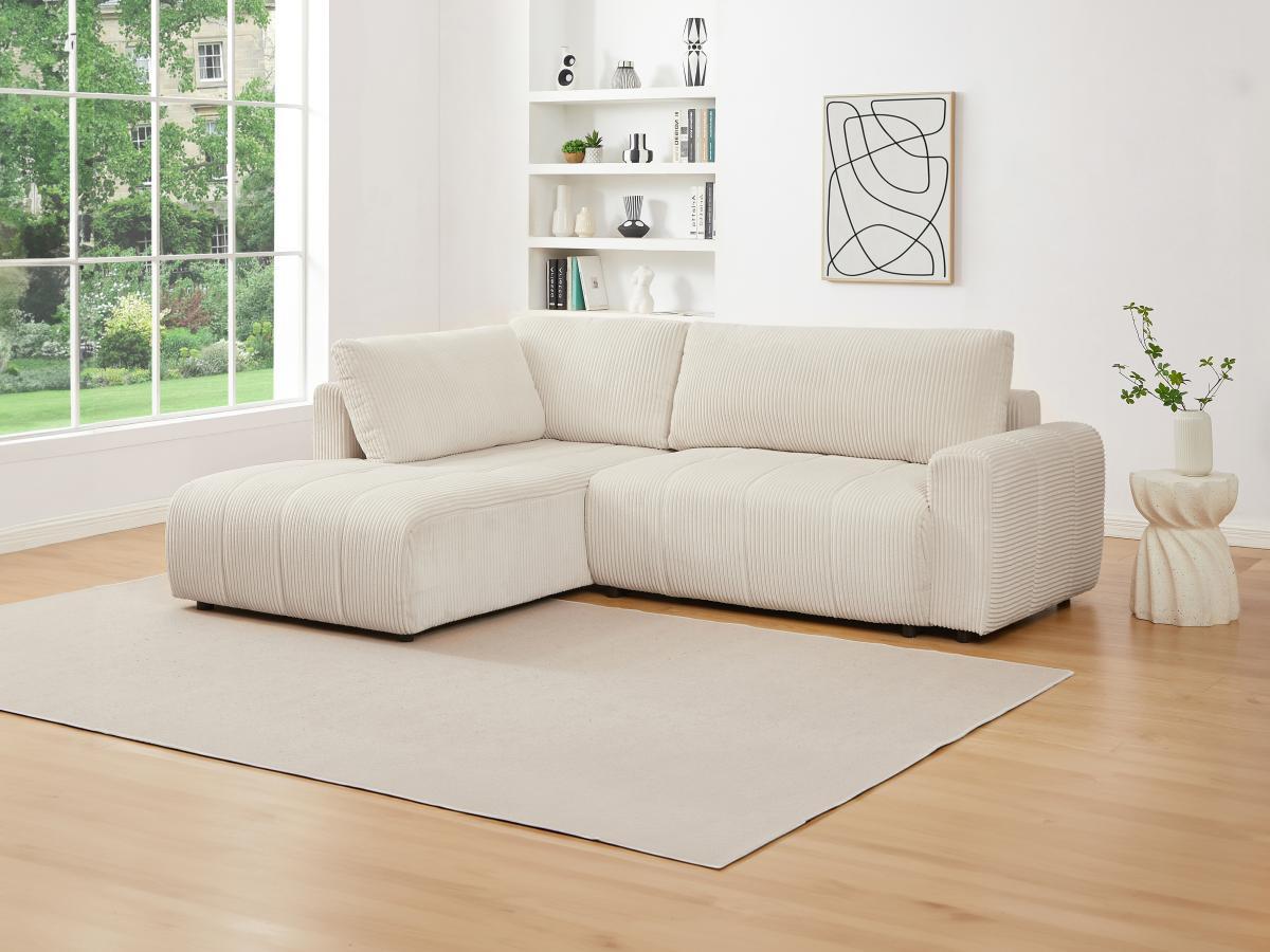 Vente-unique Ecksofa mit Schlaffunktion - Ecke links - Cord - Beige - RICIA  