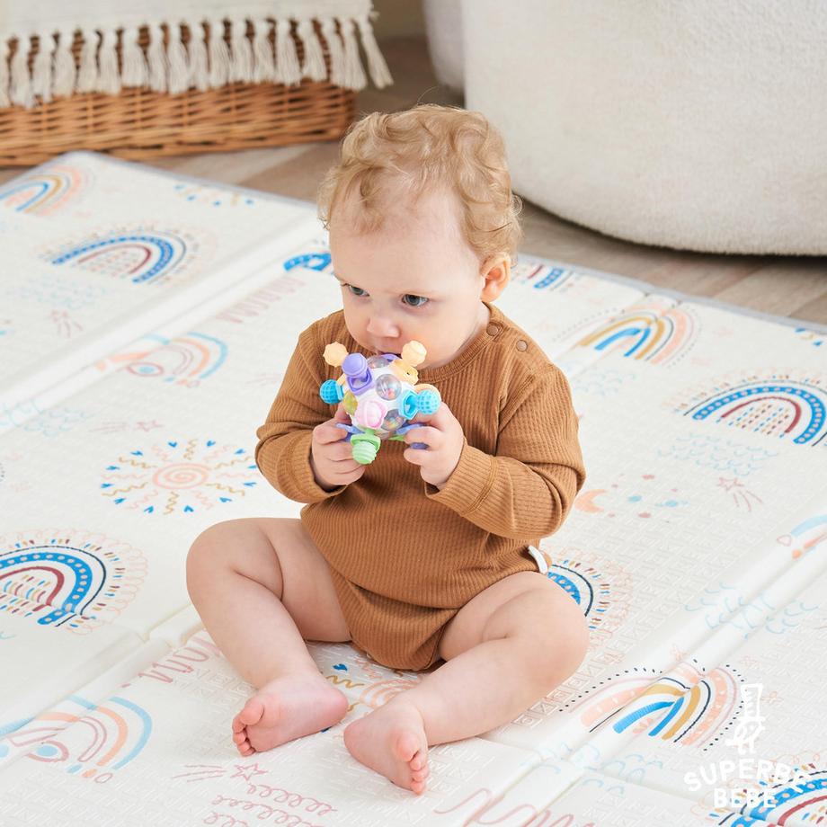 Activity-board  Babyspielzeug - Sensorisches Beißspielzeug - Beißring aus Silikon - Babyrassel - Lernspielzeug mit Ball 