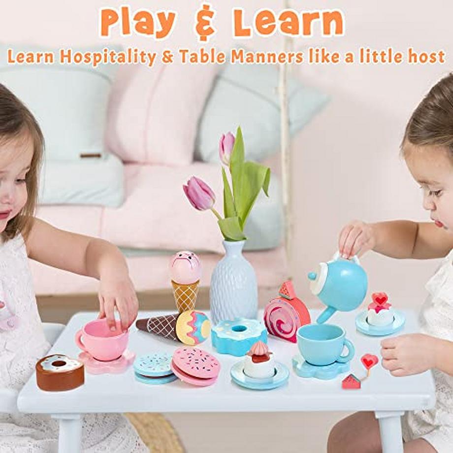 Activity-board  Kinder hölzerne Tee-Set 30 Stück Prinzessin Tea Party für Rollenspiel 