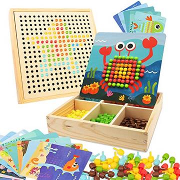 Mosaik-Steckbrett-Spiel Mosaik-Bastelset für Kinder Steckgabeln mit Steckperlen & Karten