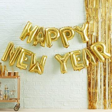 Ballons Mylar Lettres Dorées Happy New Year