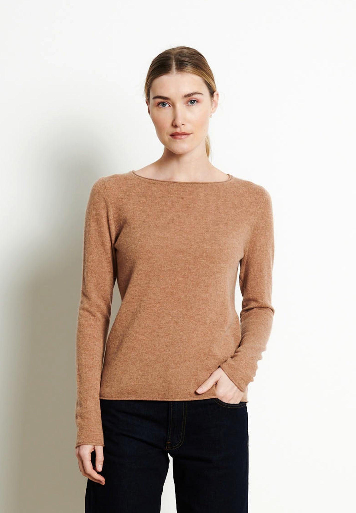 Image of Lilly 5 Bootskragen Pullover - 100% Kaschmir Damen Camel S