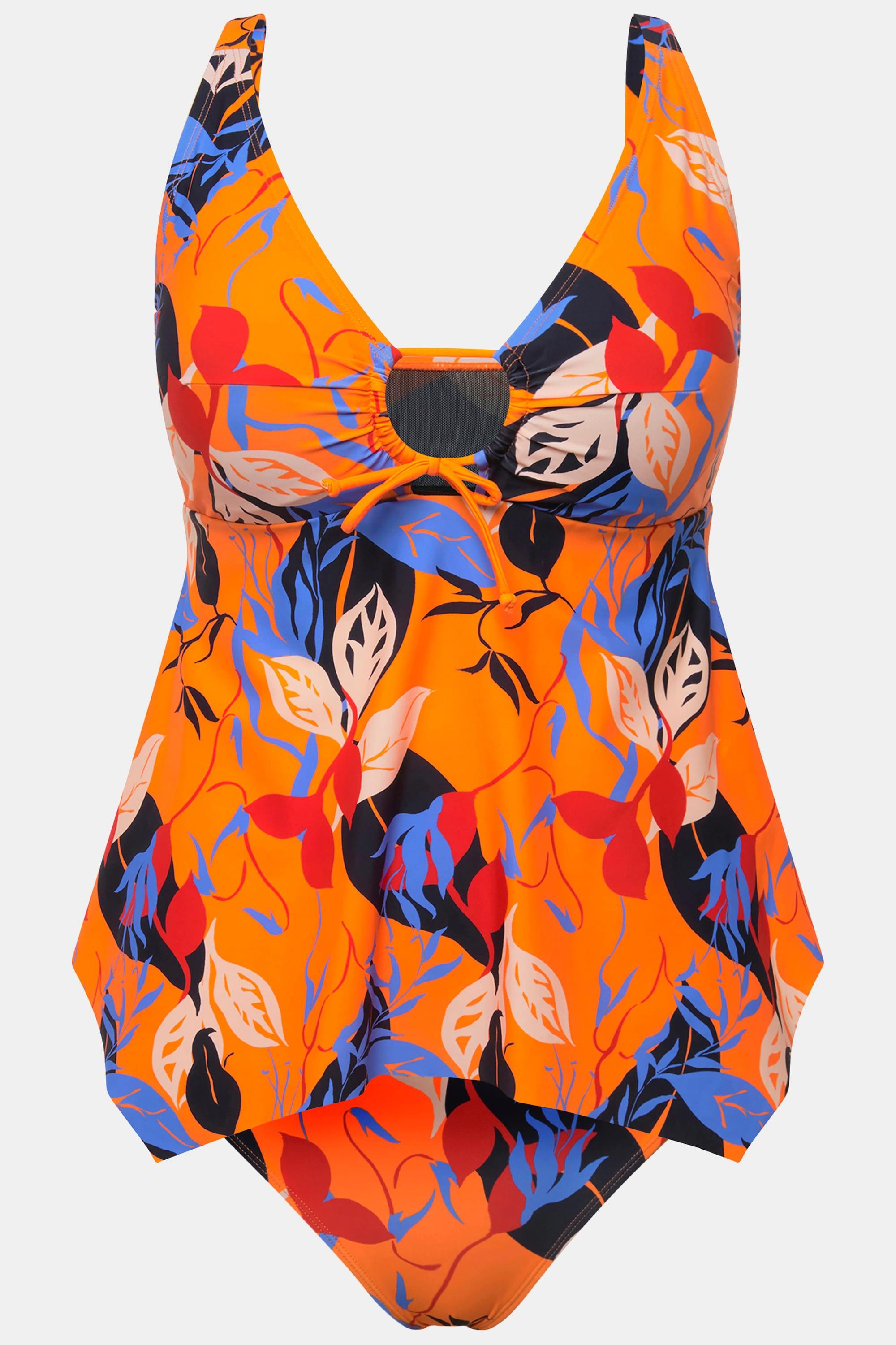 Ulla Popken  Tankini con foglie, coppe morbide, spalline regolabili e materiale riciclato 