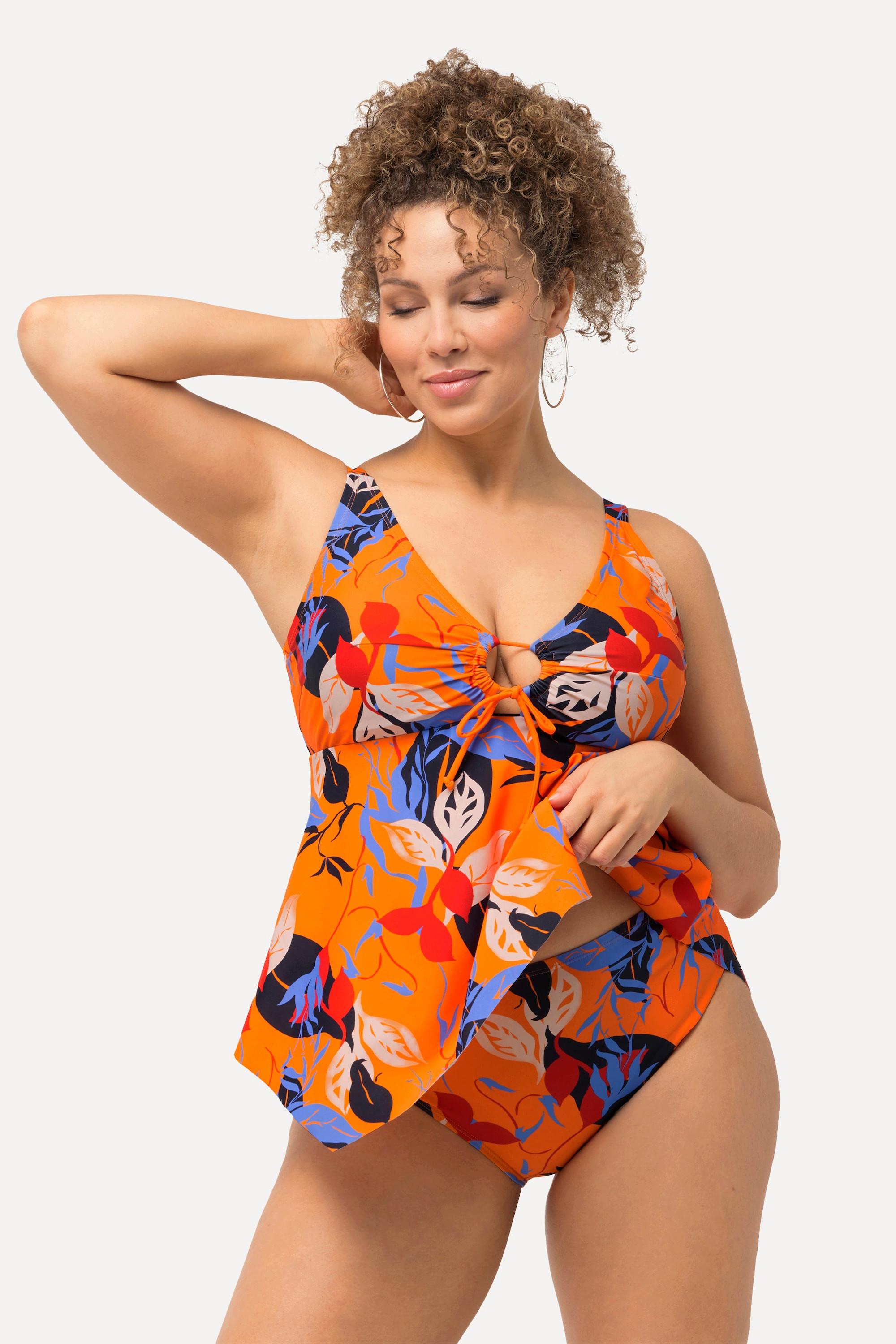 Ulla Popken  Tankini con foglie, coppe morbide, spalline regolabili e materiale riciclato 