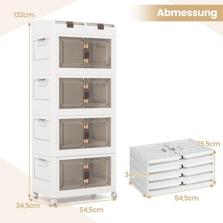 Northix 4er-Pack Stapelboxen mit Deckel & Rollen & Türen Faltbare Aufbewahrungsbox Kunststoffbox 210L  