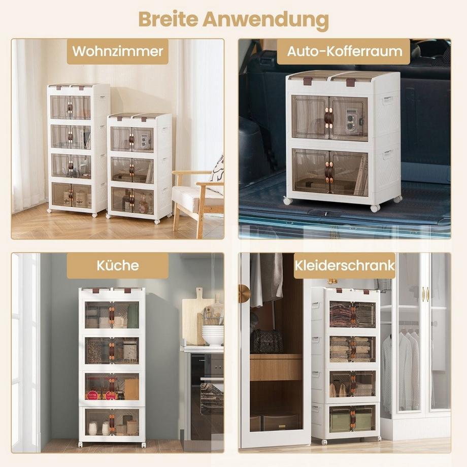 Northix 4er-Pack Stapelboxen mit Deckel & Rollen & Türen Faltbare Aufbewahrungsbox Kunststoffbox 210L  