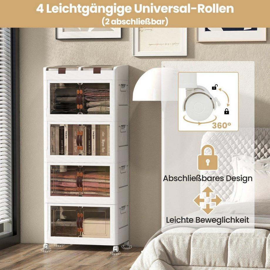 Northix 4er-Pack Stapelboxen mit Deckel & Rollen & Türen Faltbare Aufbewahrungsbox Kunststoffbox 210L  