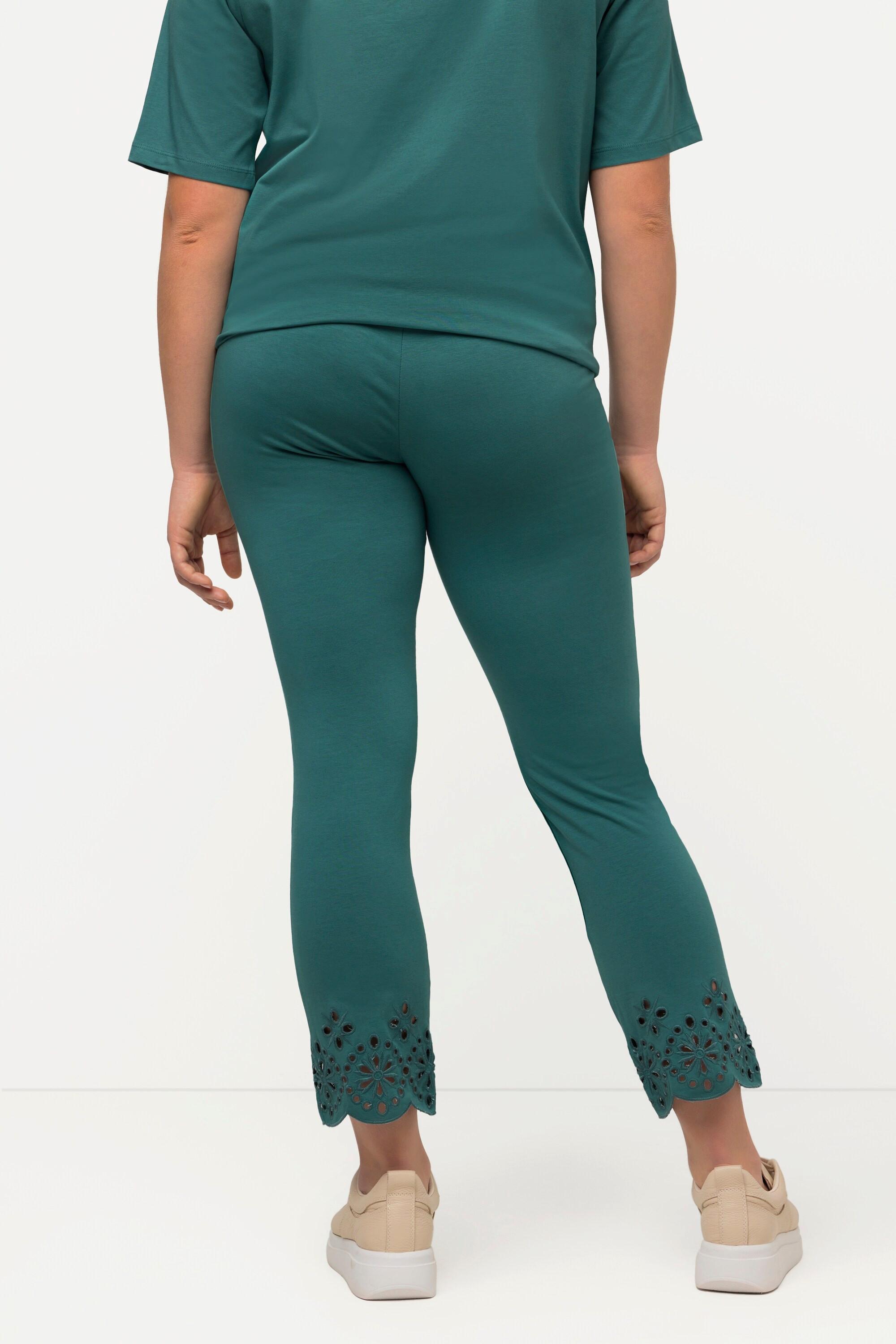 Ulla Popken  Leggings di jersey in cotone biologico con pizzo ricamato 