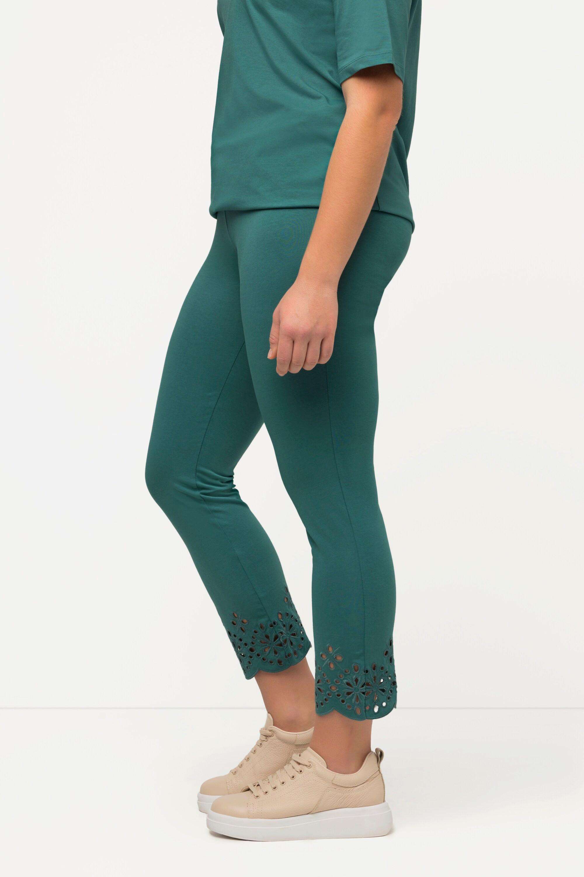 Ulla Popken  Leggings di jersey in cotone biologico con pizzo ricamato 