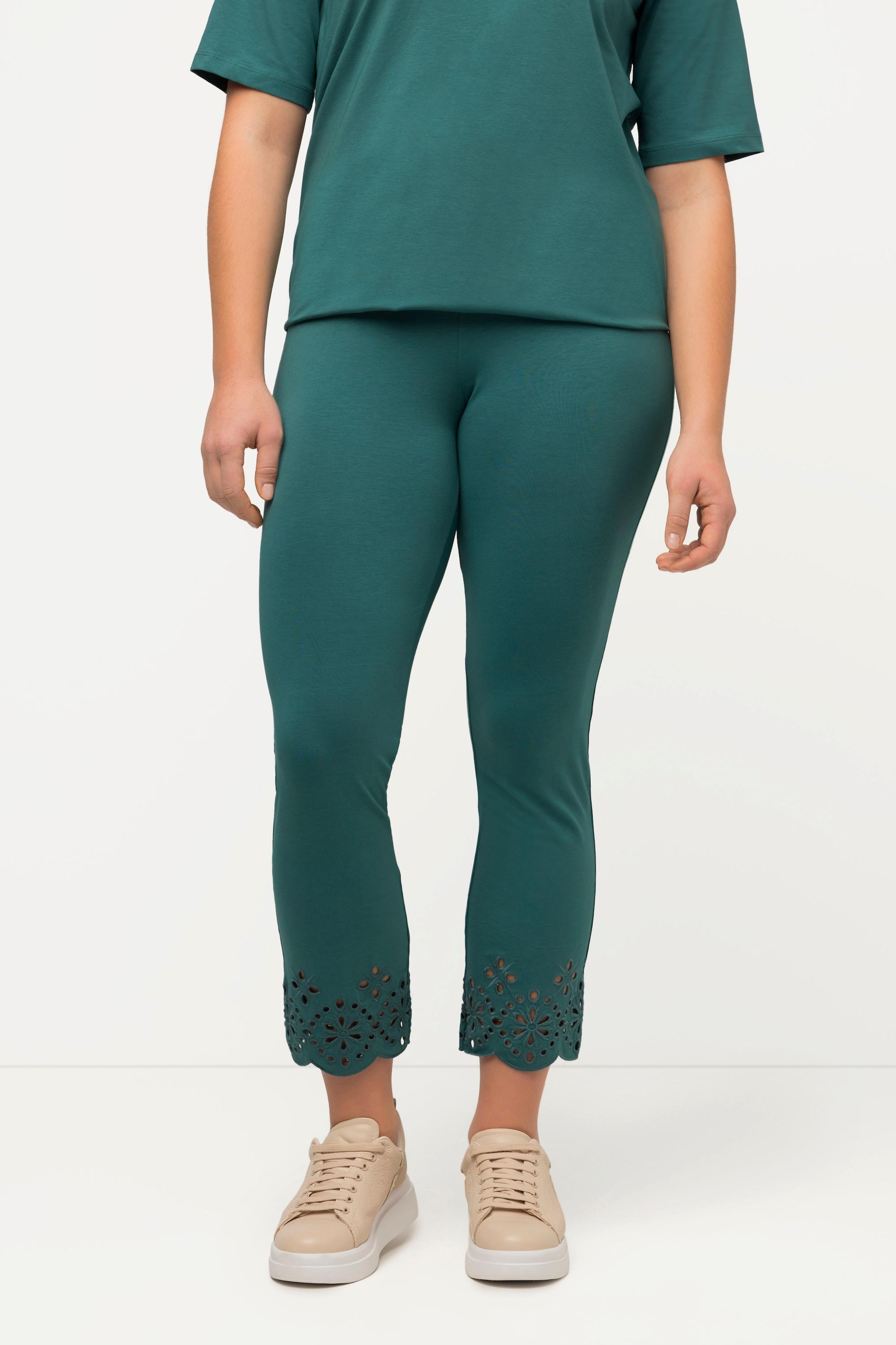 Ulla Popken  Leggings di jersey in cotone biologico con pizzo ricamato 