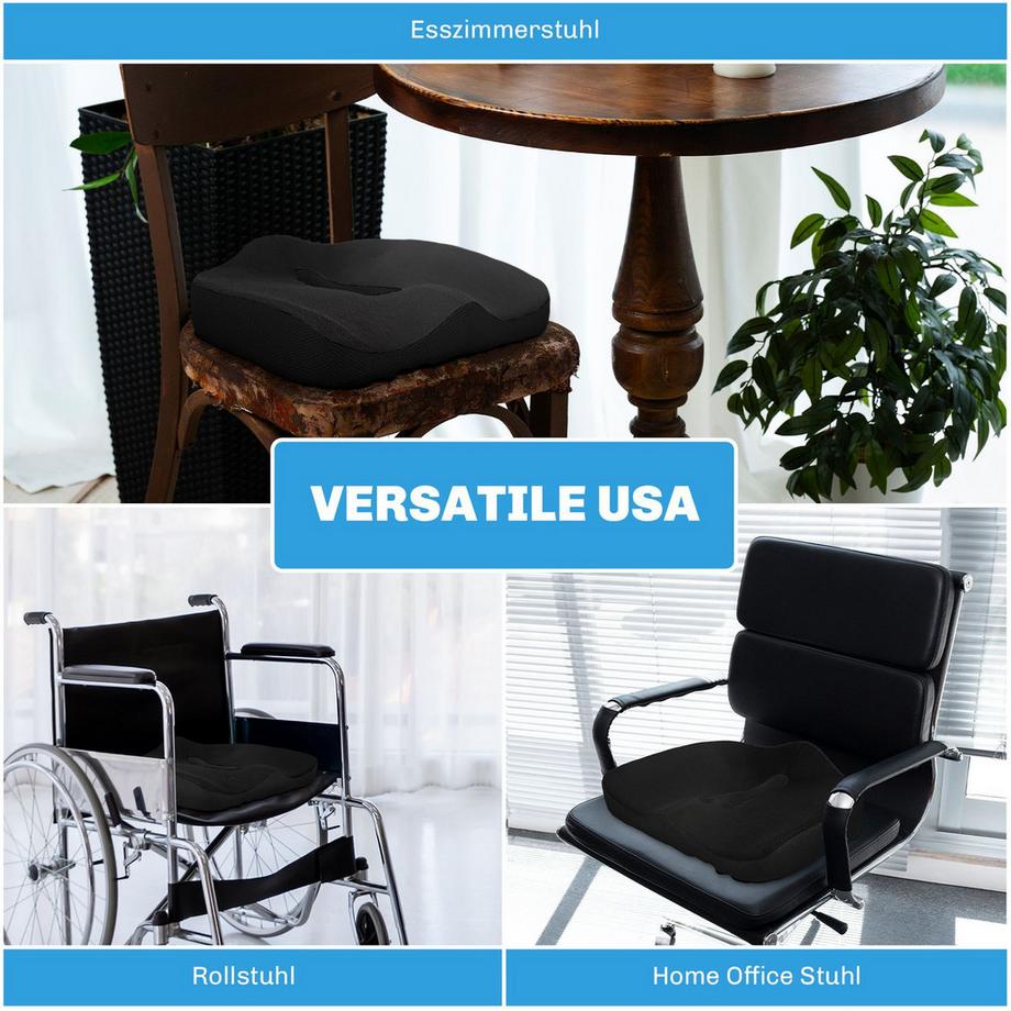 Northio  Coussin de siège orthopédique, coussin de siège ergonomique pour chaise de bureau, voiture, etc., coussin de coccyx en mousse à mémoire de forme pour coccyx, sciatique, hémorroïdes, soulagement des maux de dos, noir 