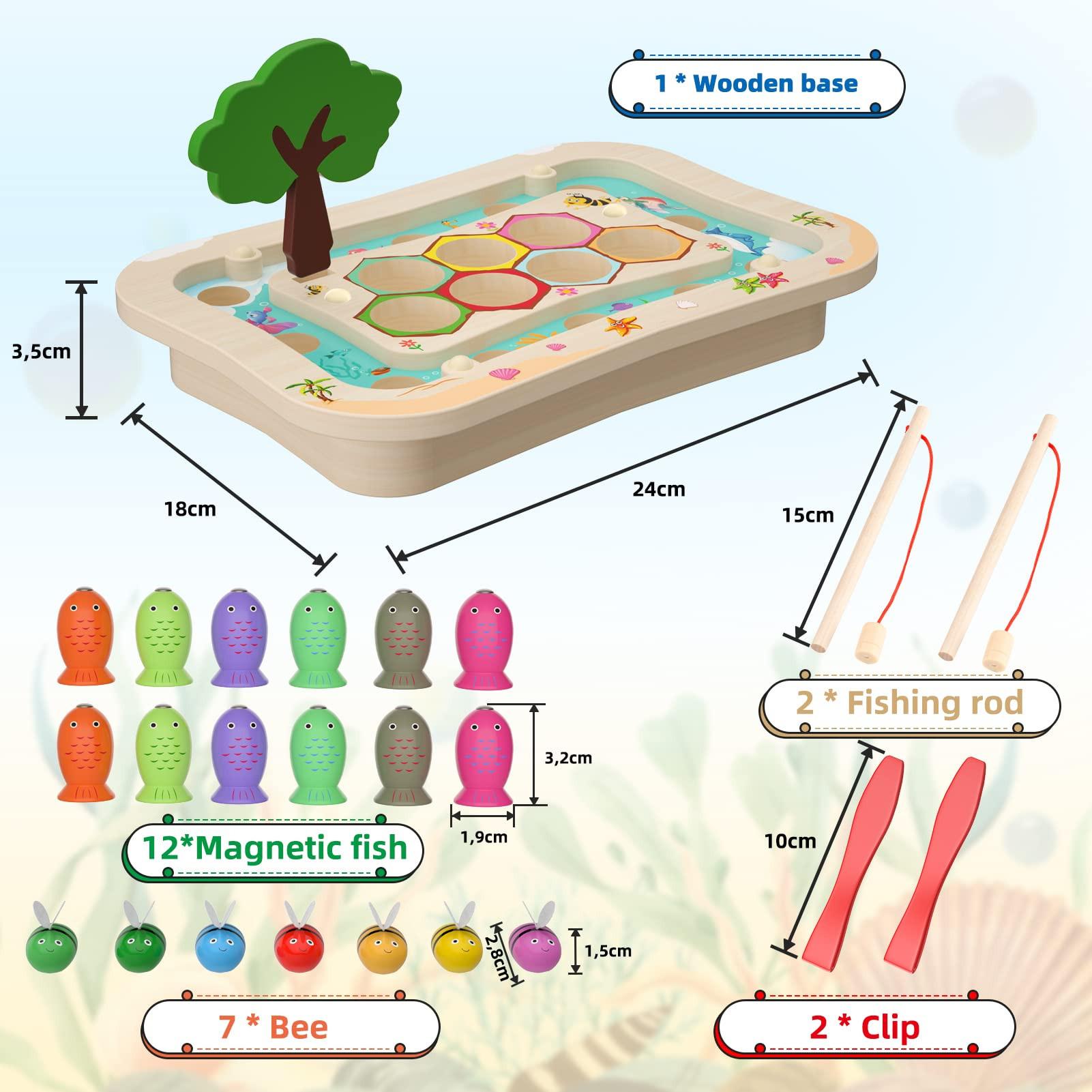 Activity-board  Jeu de pêche en bois, 2 en 1, jouet magnétique en bois pour enfants Jouet éducatif 