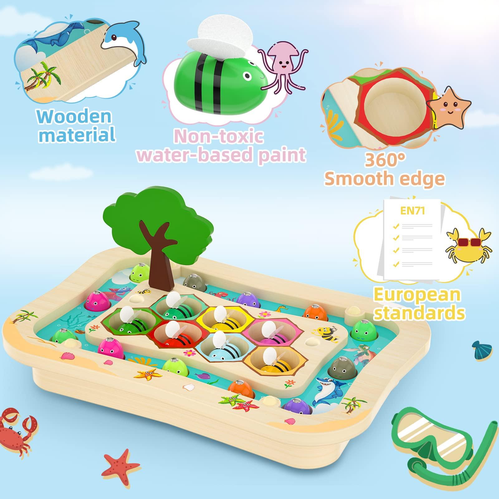 Activity-board  Jeu de pêche en bois, 2 en 1, jouet magnétique en bois pour enfants Jouet éducatif 