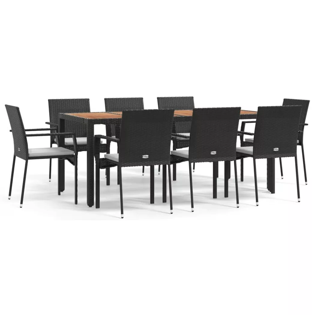 Vidaxl - Ensemble à manger jardin 9pcs et coussins noir résine tressée