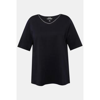 Ulla Popken  T-shirt dal taglio svasato in cotone Pima con scollo a V e mezze maniche 