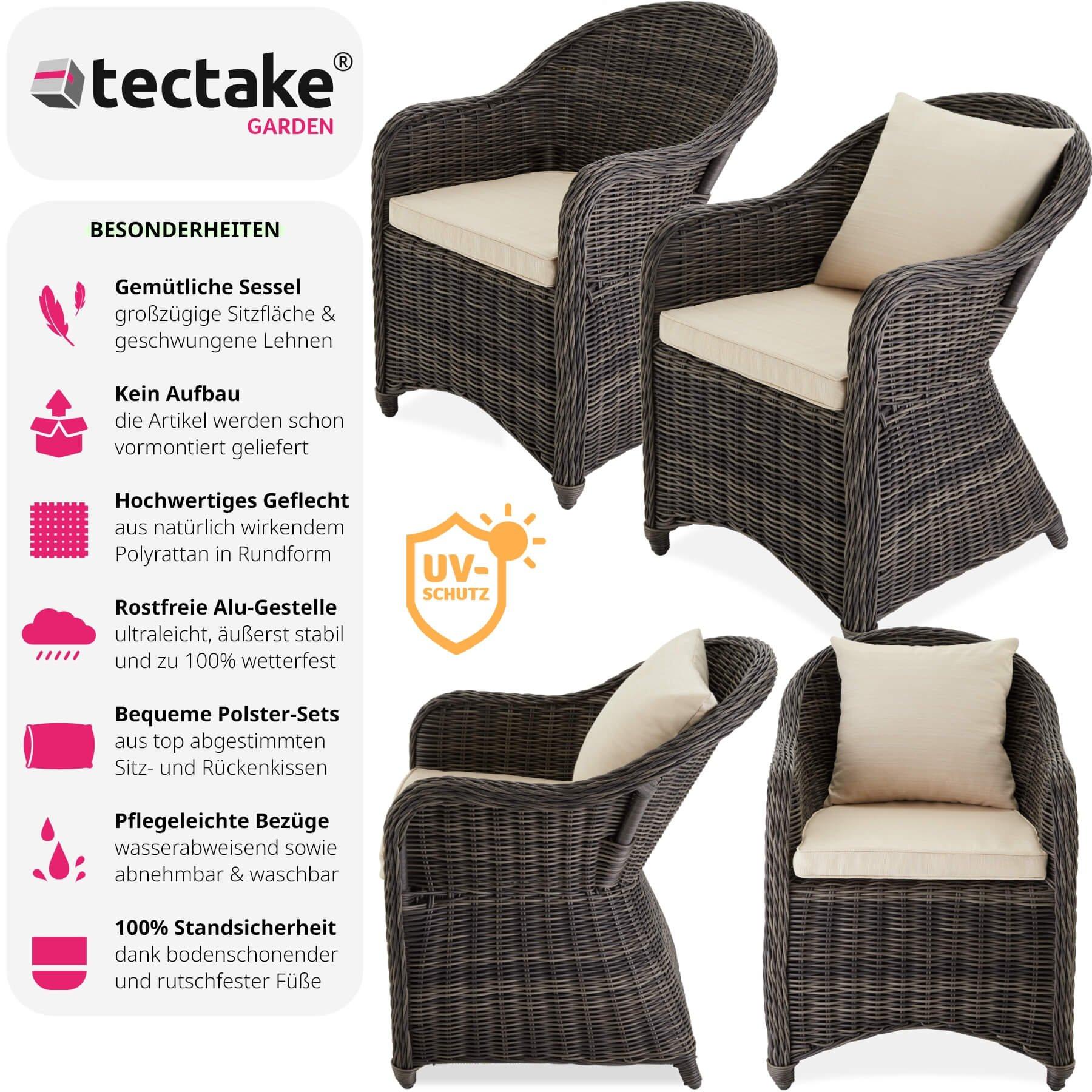 Tectake 4 Poltrona deluxe in rattan e alluminio - sedia + cuscini su seduta e schienale  