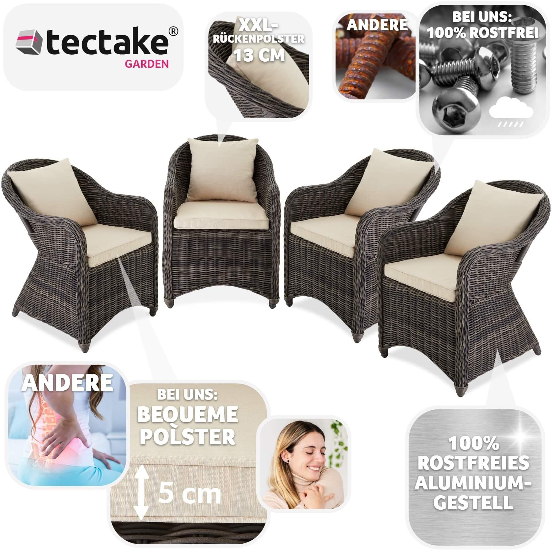 Tectake 4 Poltrona deluxe in rattan e alluminio - sedia + cuscini su seduta e schienale  