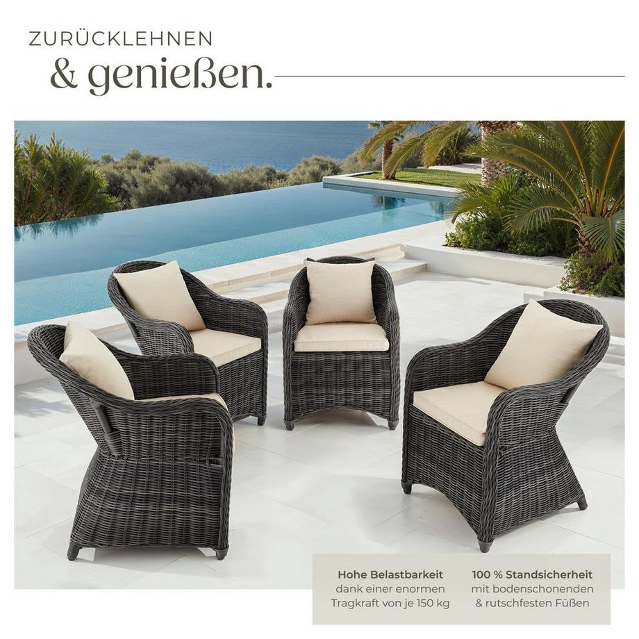 Tectake Set di 4 poltrone in rattan  con telaio in alluminio  