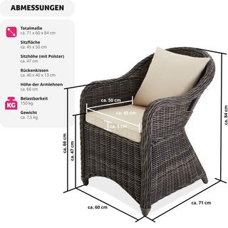 Tectake Lot de 4 fauteuils de jardin luxe  