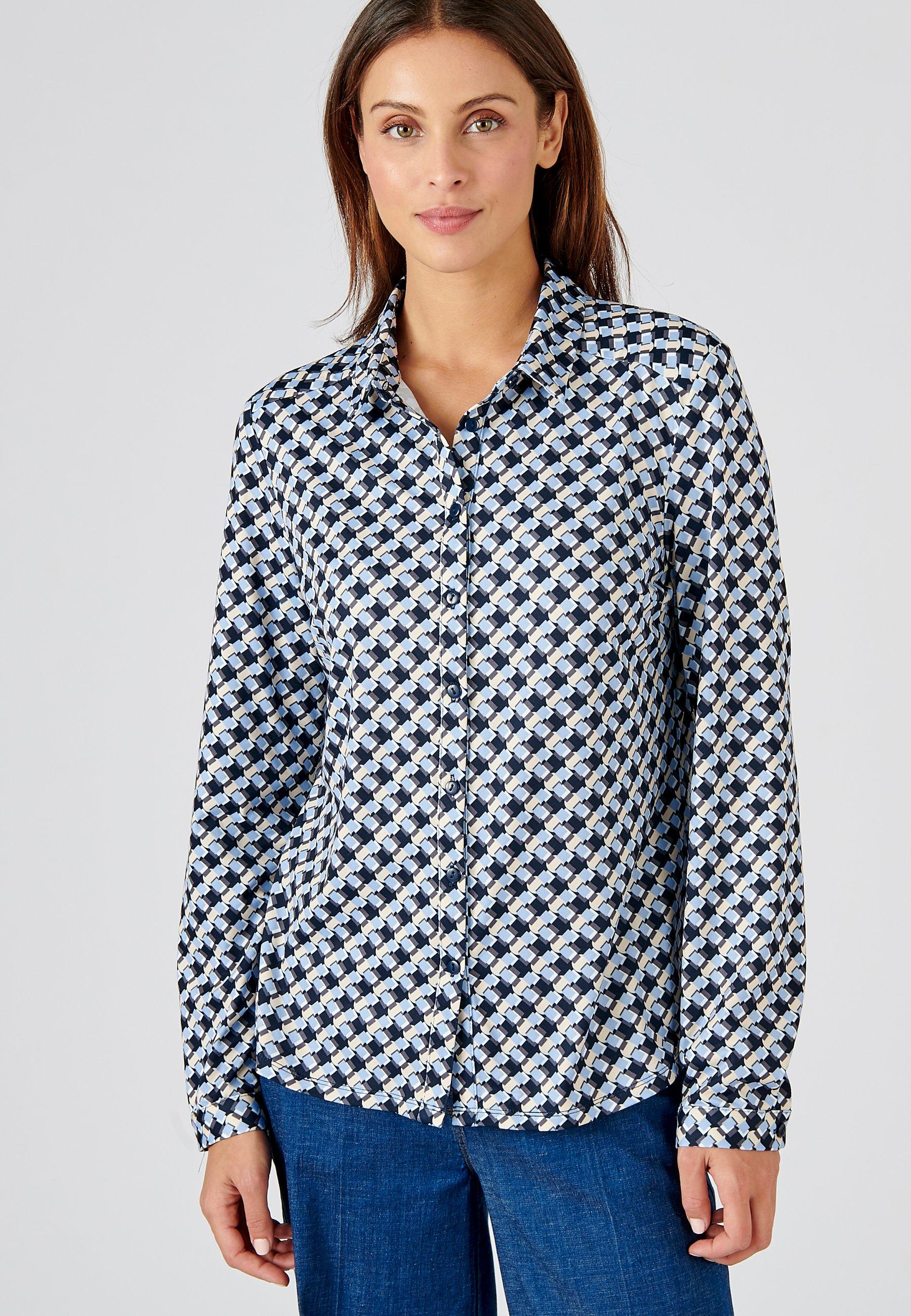 Image of Warme Bluse Mit Blattmotiv Und Samtigem Griff. Damen Hellblau 34/36