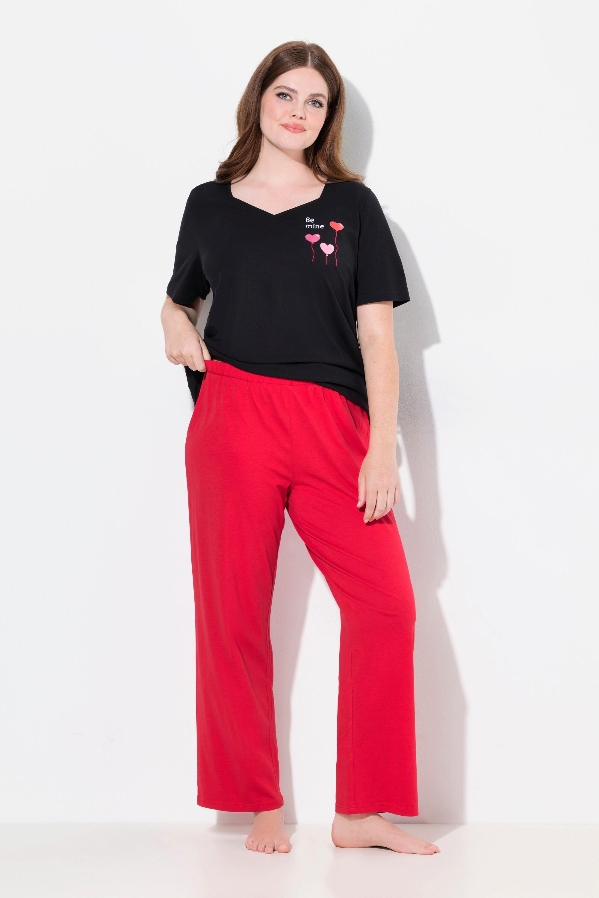 Ulla Popken Pantaloni Pigiama Tinta Unita Cuori Gamba Lunga  