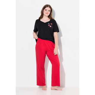 Ulla Popken Pantaloni Pigiama Tinta Unita Cuori Gamba Lunga  
