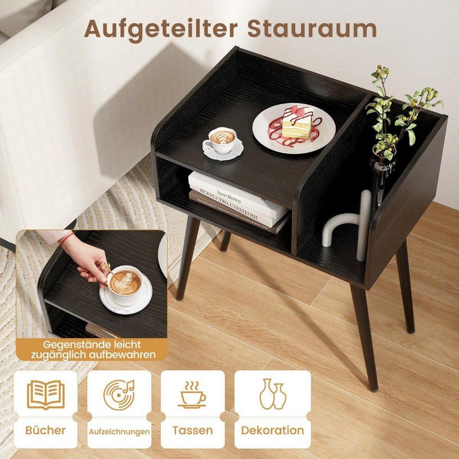 Northio Nachttisch Beistelltisch mit offenem Fach Sofatisch mit Metallstützbeinen 50 x 32 x 58 cm Schwarz 1 Stück  