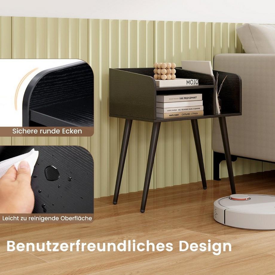 Northio Nachttisch Beistelltisch mit offenem Fach Sofatisch mit Metallstützbeinen 50 x 32 x 58 cm Schwarz 1 Stück  