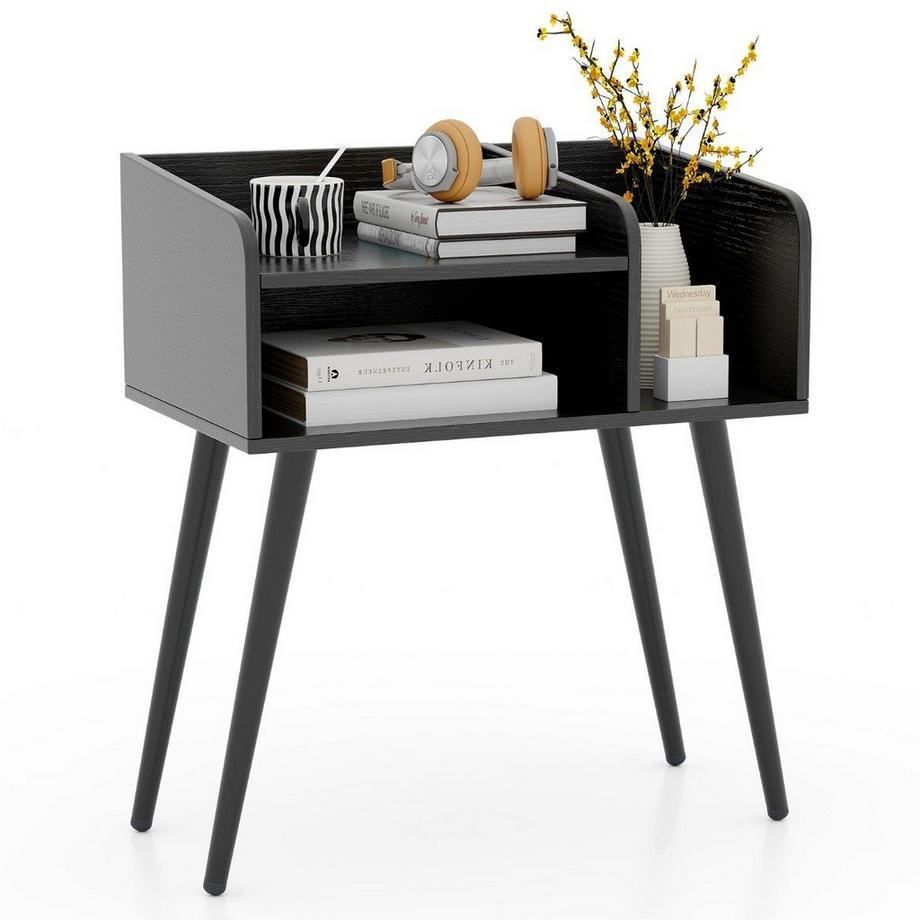 Nachttisch Beistelltisch mit offenem Fach Sofatisch mit Metallstützbeinen 50 x 32 x 58 cm Schwarz 1 Stück