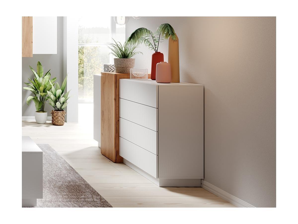 Vente-unique Credenza 4 cassetti e 2 ante Bianco e Rovere FRANCOLI  