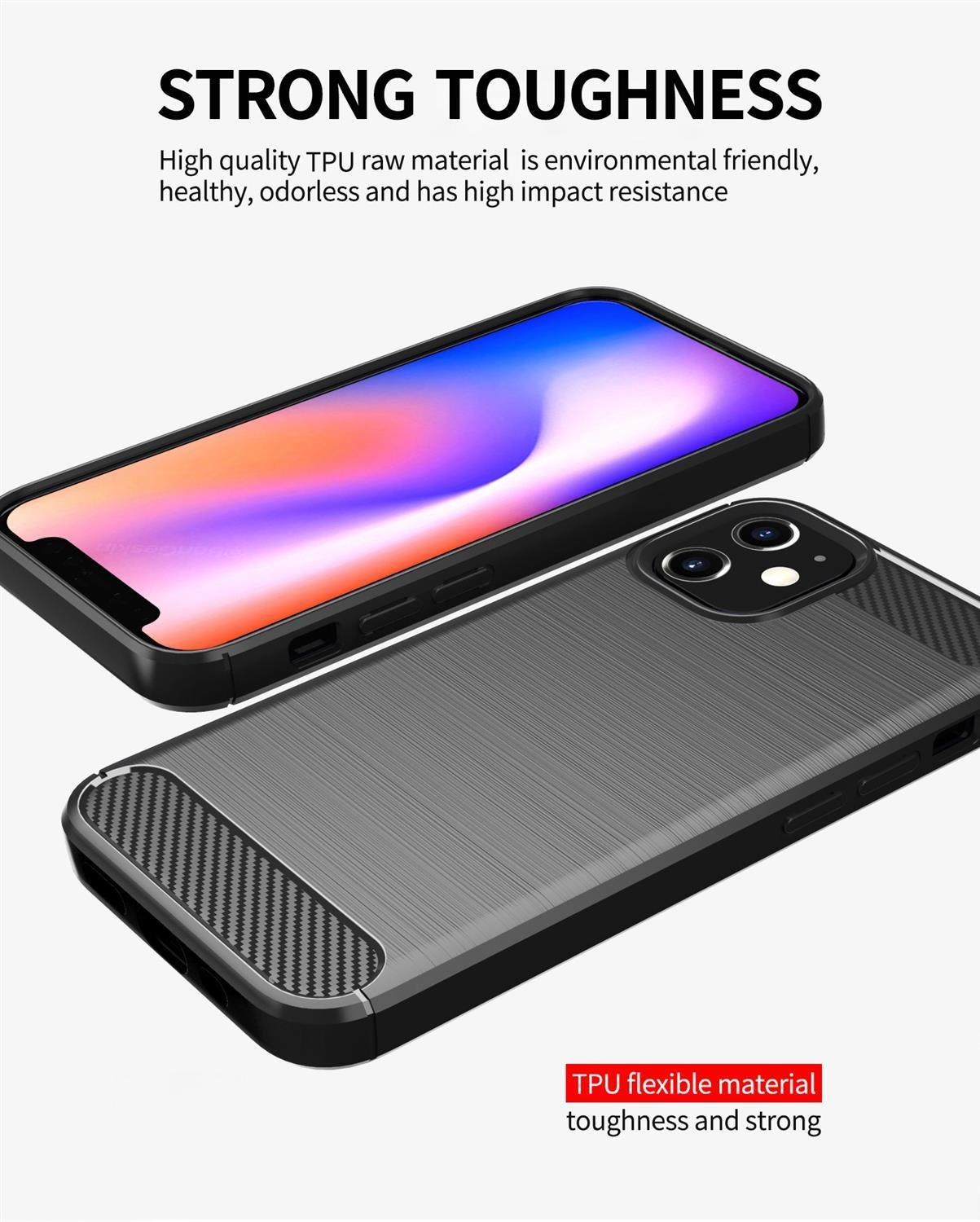 Cadorabo  Hülle für Apple iPhone 12 MINI TPU Silikon Edelstahl-Karbonfaser Optik 