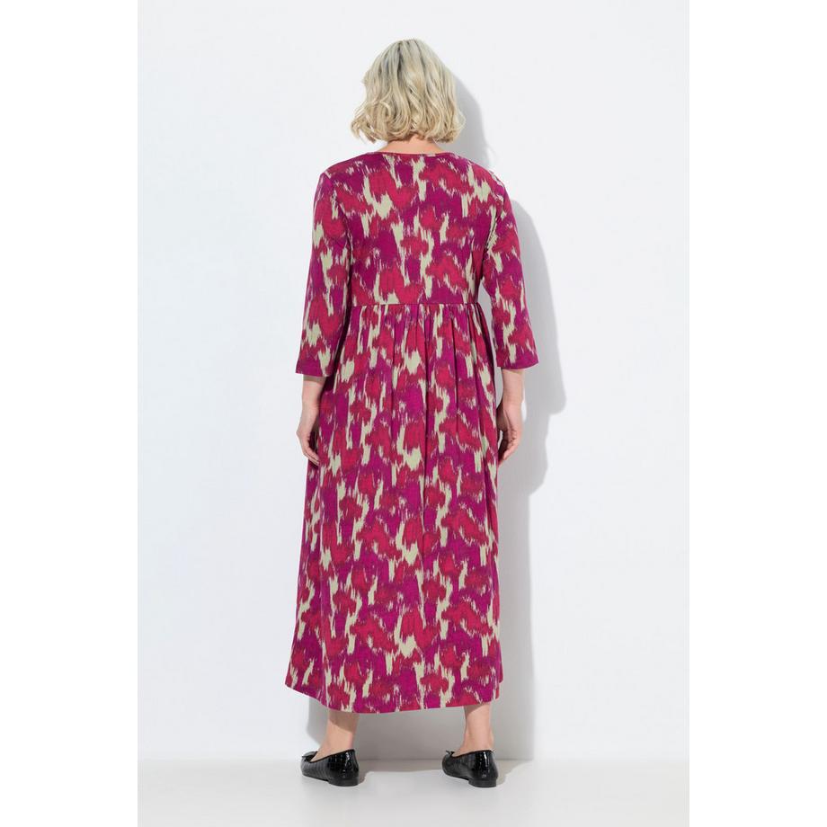 Ulla Popken Abito Lungo Jersey Linea ad A Girocollo Maniche 3/4  