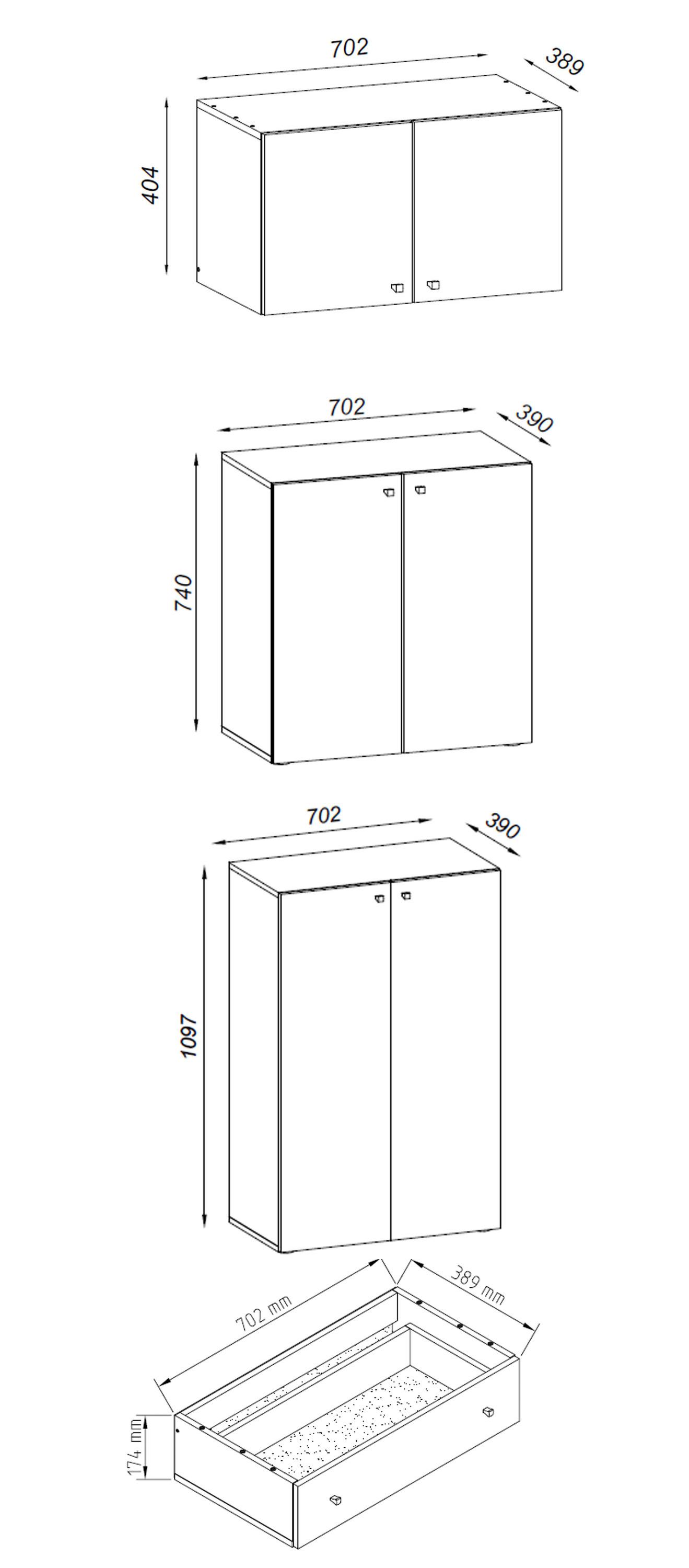 VCM XXXL Büroschrank mit 5 Fächern mit Aufsatz und Schublade | moderner Aktenschrank mit Drehtüren | Maße ca. H. 240 x B. 70 x T. 39 cm – Lona 5-Fach  