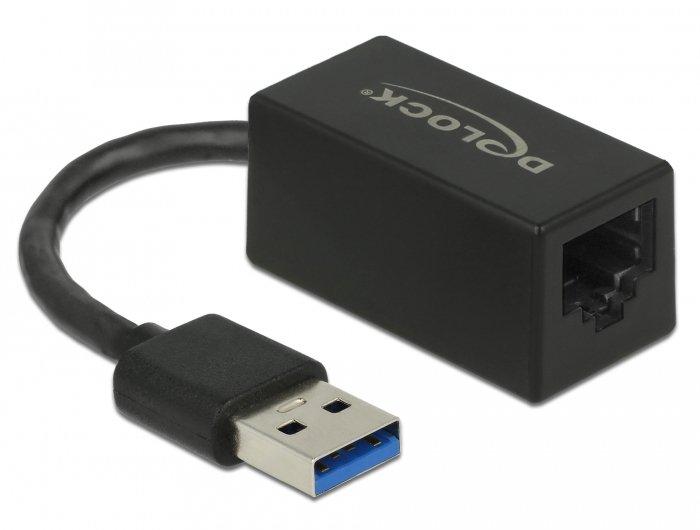 DeLock  Adaptateur SuperSpeed USB (USB 3.2 Gen 1) avec USB Type-A mâle > Gigabit LAN 10/100/1000 Mbps compact noir 