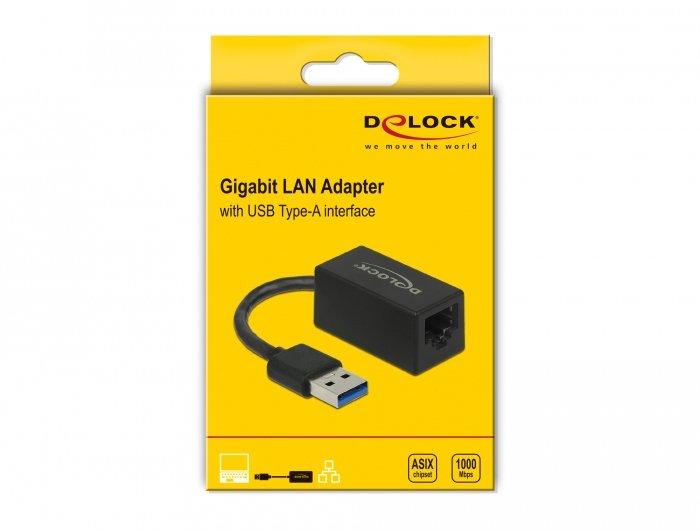 DeLock  Adaptateur SuperSpeed USB (USB 3.2 Gen 1) avec USB Type-A mâle > Gigabit LAN 10/100/1000 Mbps compact noir 