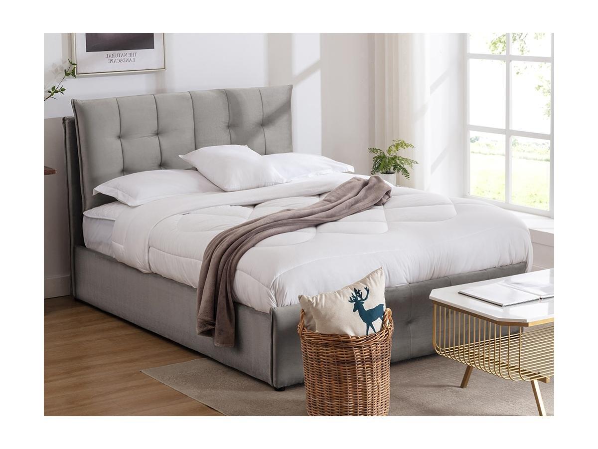 Vente-unique Letto con contenitore 160 x 200 cm Velluto Grigio + Materasso - OLERIA  