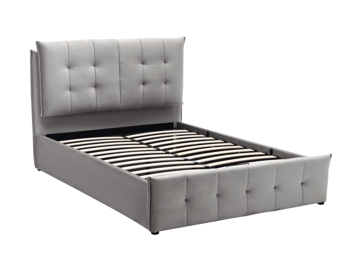 Vente-unique Letto con contenitore 160 x 200 cm Velluto Grigio + Materasso - OLERIA  