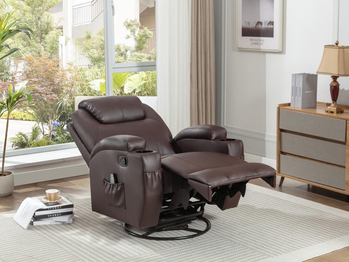 Vente-unique  Fauteuil massant SILVANO en simili - Marron 