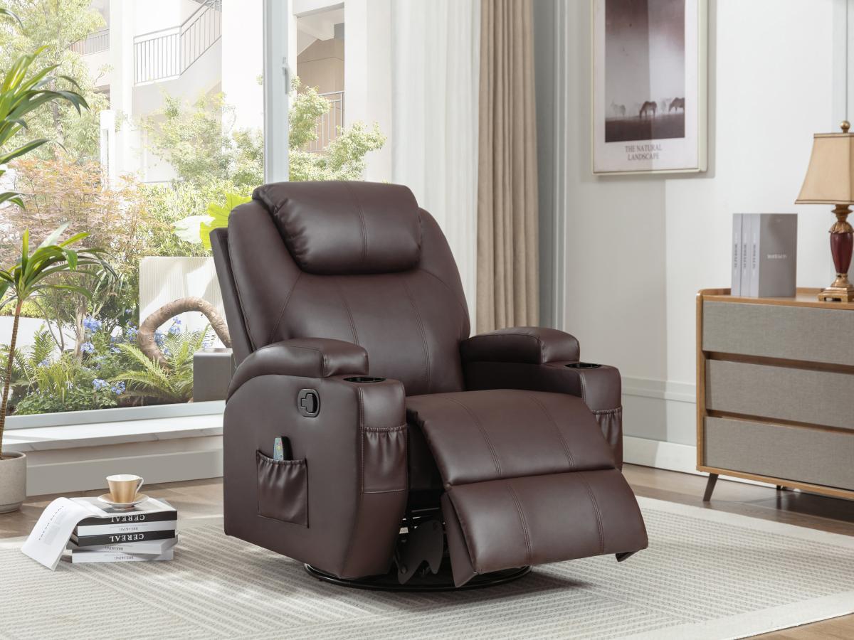 Vente-unique  Fauteuil massant SILVANO en simili - Marron 