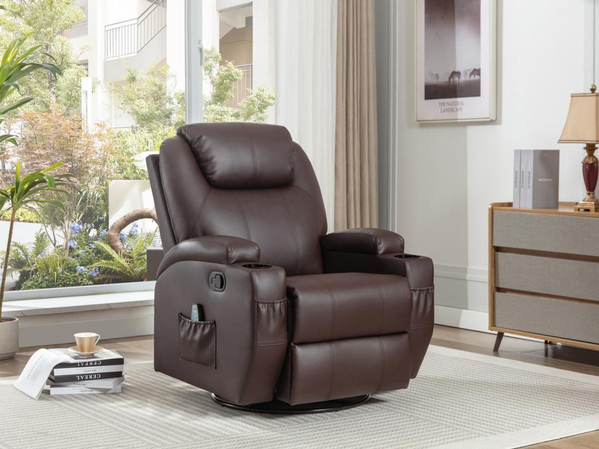 Vente-unique  Fauteuil massant SILVANO en simili - Marron 