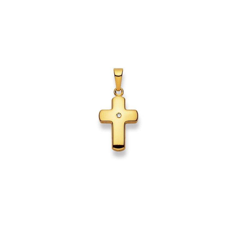 MUAU Schmuck  Anhänger Kreuz Gelbgold 750 Diamant 0.01ct. 24x11mm 