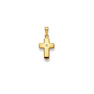 MUAU Schmuck  Pendentif croix or jaune 750 diamant 0.01.00ct. 24x11mm 