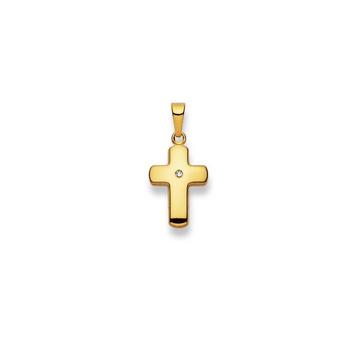 Pendentif croix or jaune 750 diamant 0.01.00ct. 24x11mm