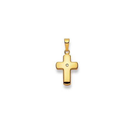 MUAU Schmuck  Anhänger Kreuz Gelbgold 750 Diamant 0.01ct. 24x11mm 